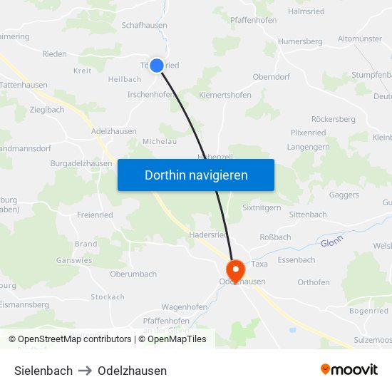 Sielenbach to Odelzhausen map