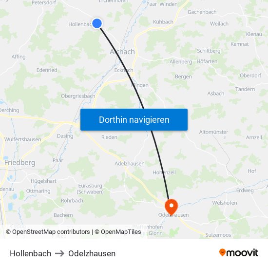 Hollenbach to Odelzhausen map