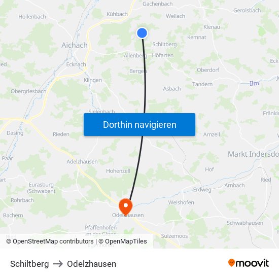 Schiltberg to Odelzhausen map