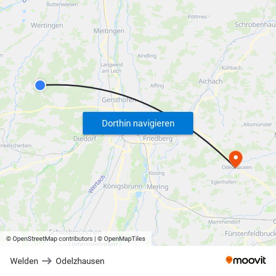 Welden to Odelzhausen map