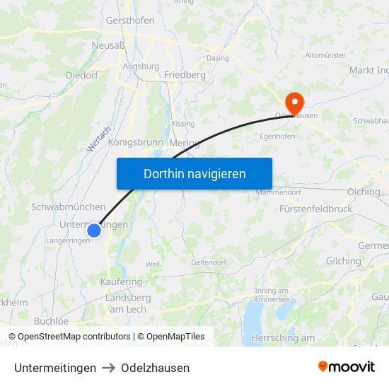 Untermeitingen to Odelzhausen map