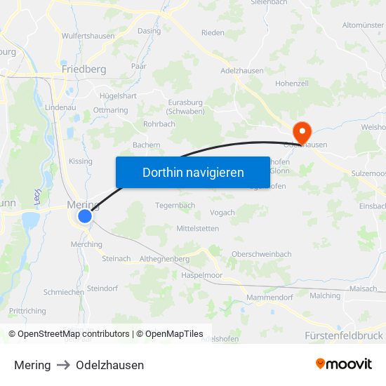 Mering to Odelzhausen map