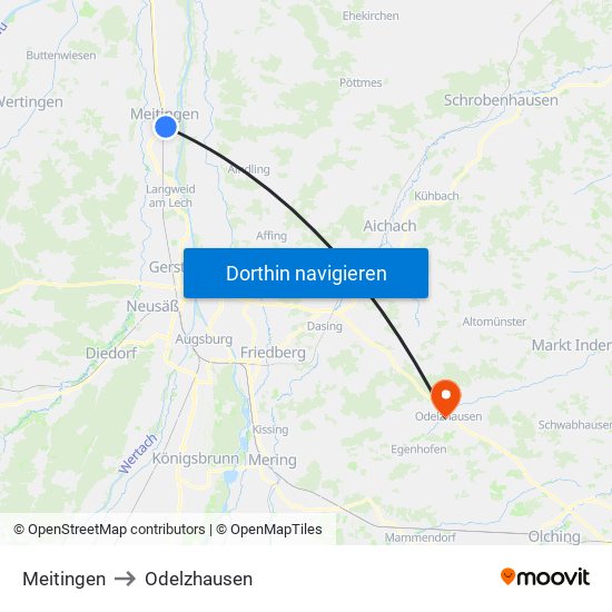 Meitingen to Odelzhausen map