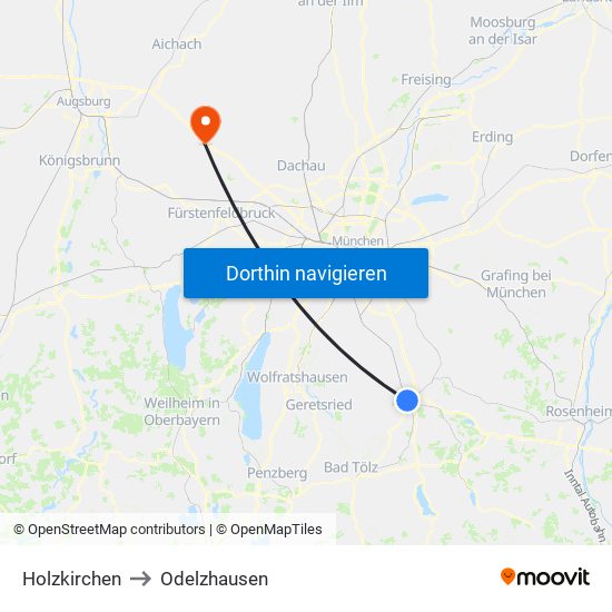 Holzkirchen to Odelzhausen map
