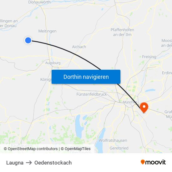 Laugna to Oedenstockach map