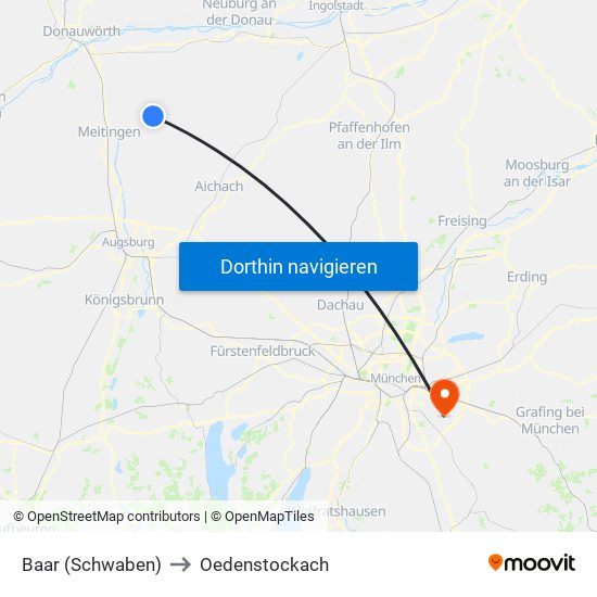 Baar (Schwaben) to Oedenstockach map