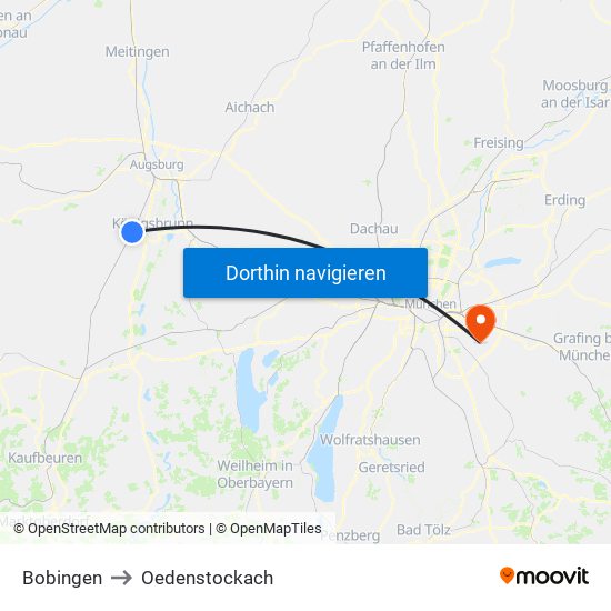 Bobingen to Oedenstockach map