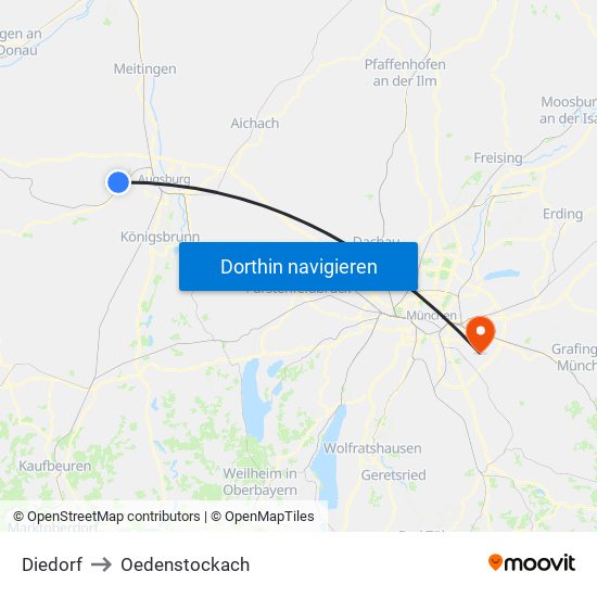 Diedorf to Oedenstockach map