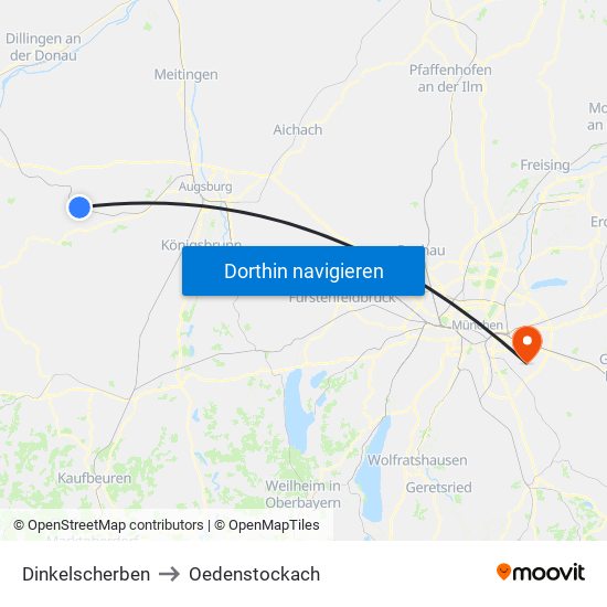 Dinkelscherben to Oedenstockach map