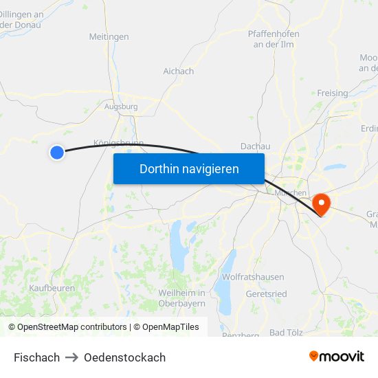 Fischach to Oedenstockach map