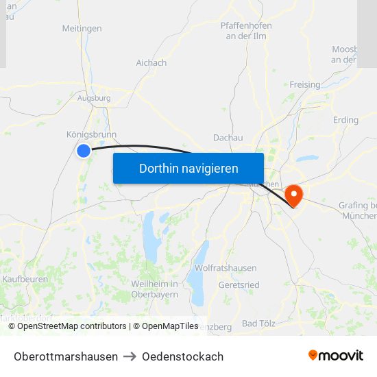 Oberottmarshausen to Oedenstockach map