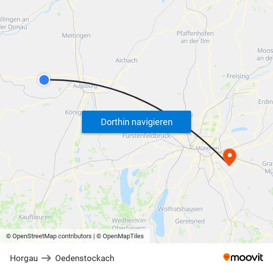 Horgau to Oedenstockach map