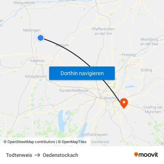 Todtenweis to Oedenstockach map