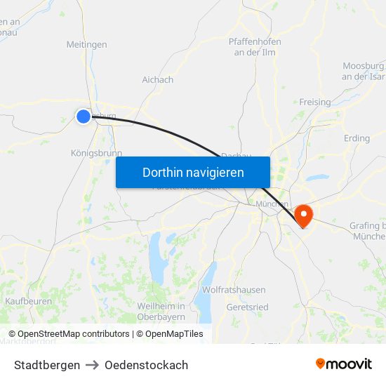Stadtbergen to Oedenstockach map