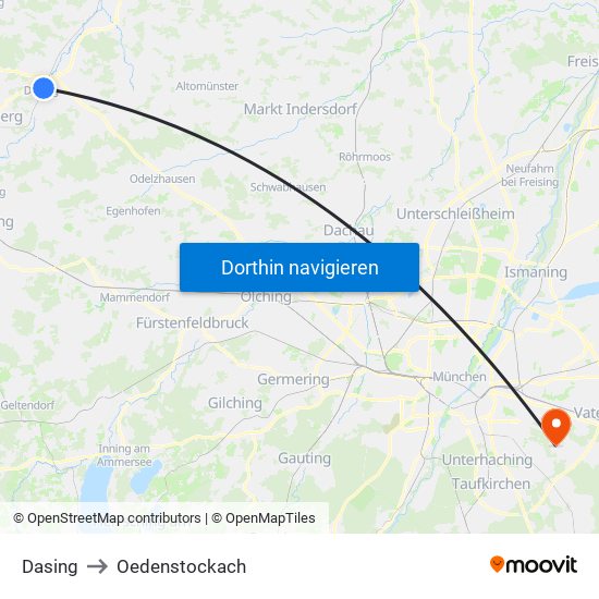 Dasing to Oedenstockach map