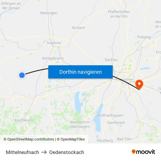 Mittelneufnach to Oedenstockach map