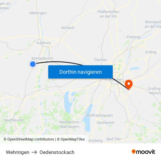 Wehringen to Oedenstockach map