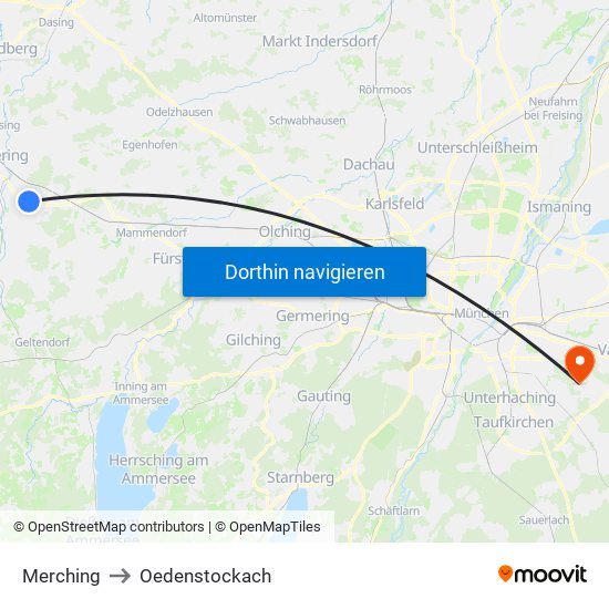 Merching to Oedenstockach map