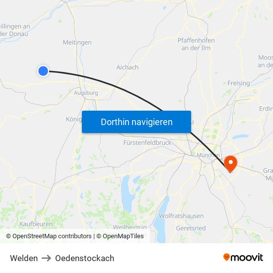 Welden to Oedenstockach map