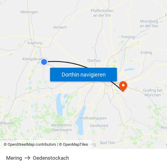 Mering to Oedenstockach map