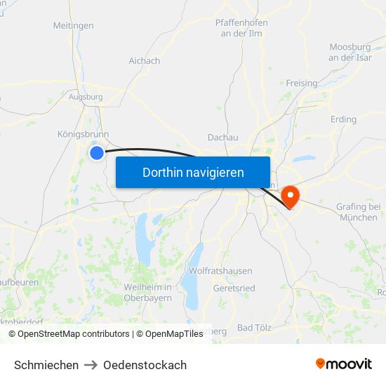 Schmiechen to Oedenstockach map