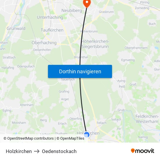 Holzkirchen to Oedenstockach map