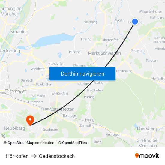 Hörlkofen to Oedenstockach map