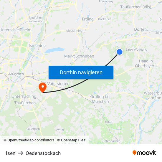 Isen to Oedenstockach map