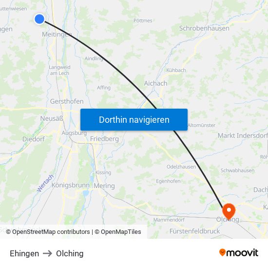 Ehingen to Olching map