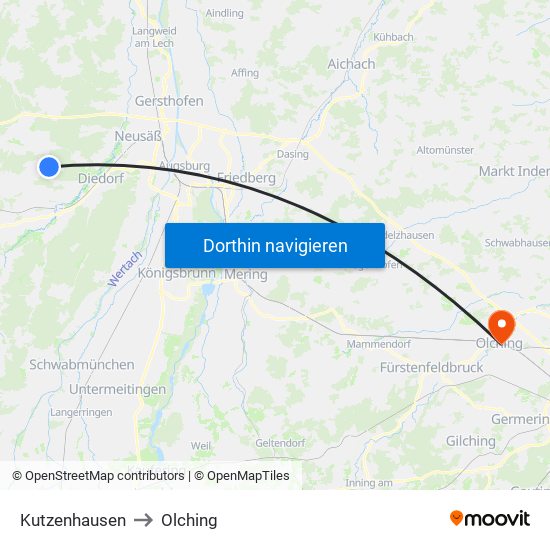 Kutzenhausen to Olching map