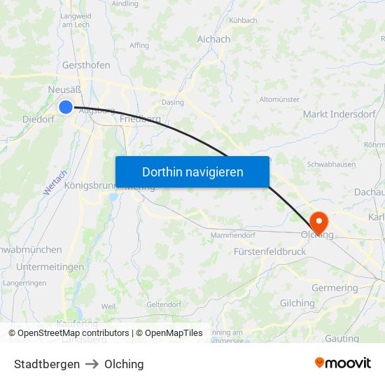 Stadtbergen to Olching map