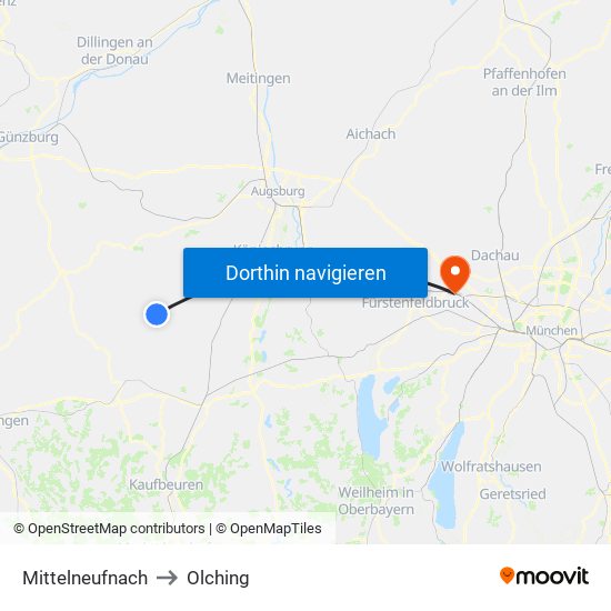 Mittelneufnach to Olching map