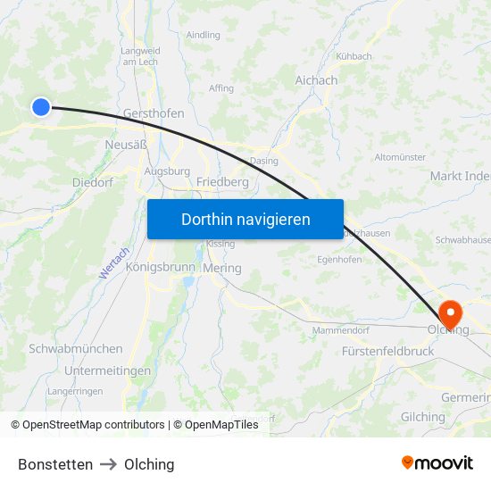 Bonstetten to Olching map