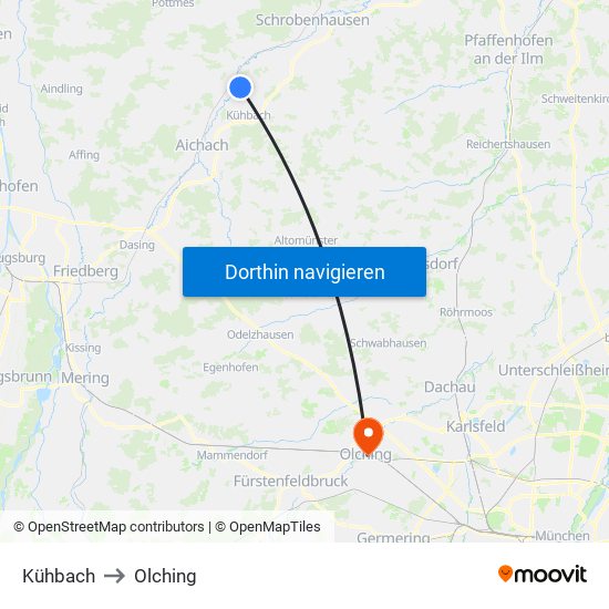 Kühbach to Olching map