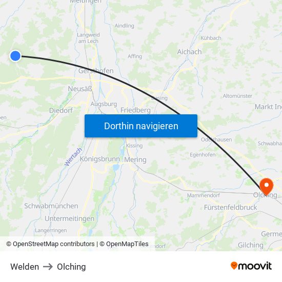 Welden to Olching map