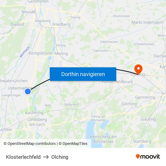 Klosterlechfeld to Olching map