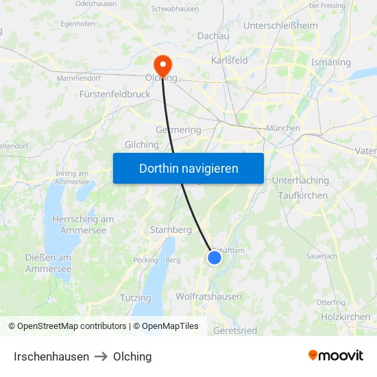 Irschenhausen to Olching map