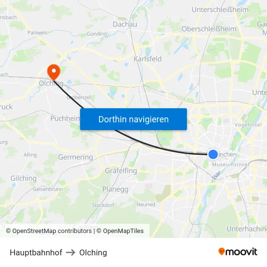 Hauptbahnhof to Olching map