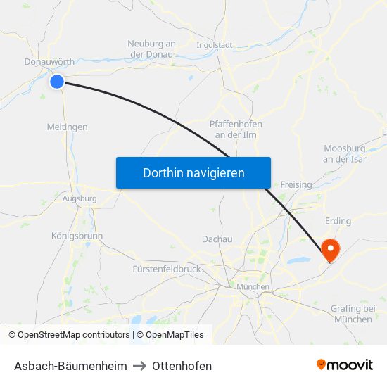 Asbach-Bäumenheim to Ottenhofen map