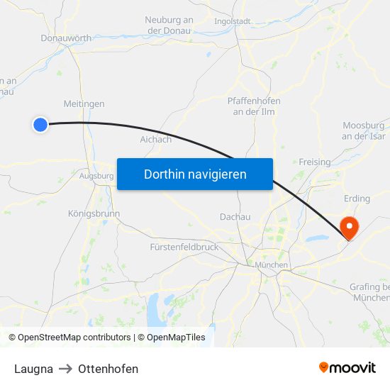 Laugna to Ottenhofen map
