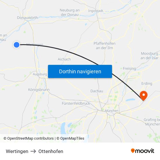 Wertingen to Ottenhofen map