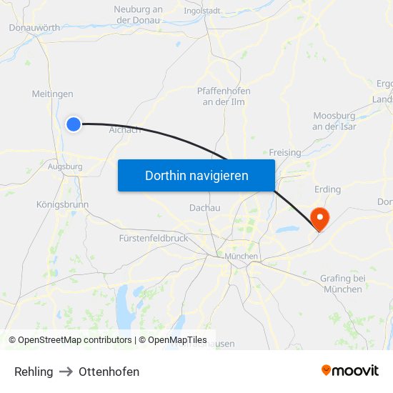 Rehling to Ottenhofen map