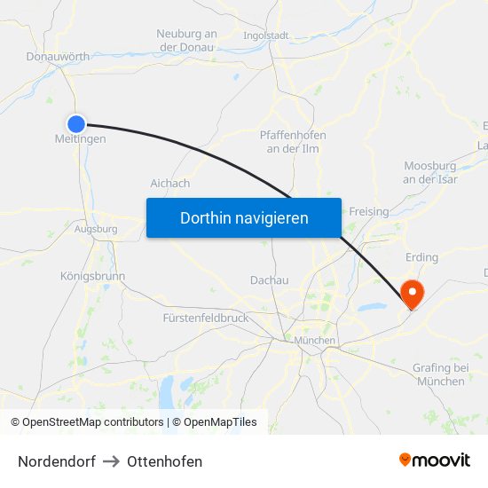 Nordendorf to Ottenhofen map