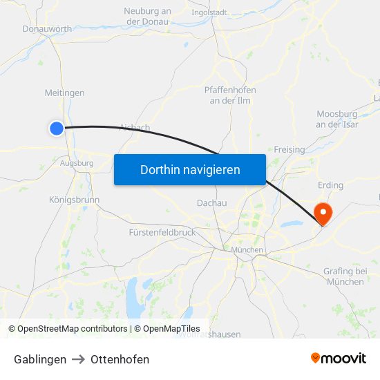 Gablingen to Ottenhofen map