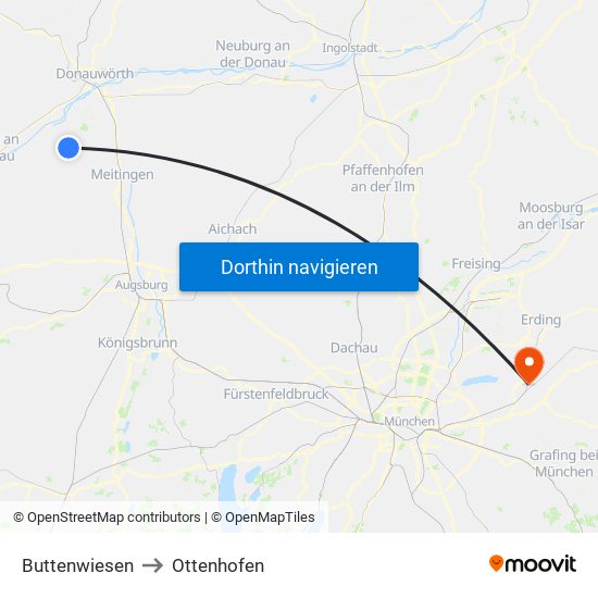 Buttenwiesen to Ottenhofen map