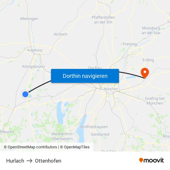 Hurlach to Ottenhofen map