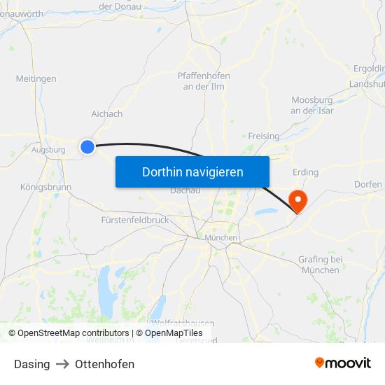 Dasing to Ottenhofen map
