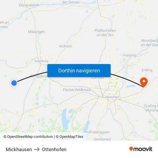 Mickhausen to Ottenhofen map