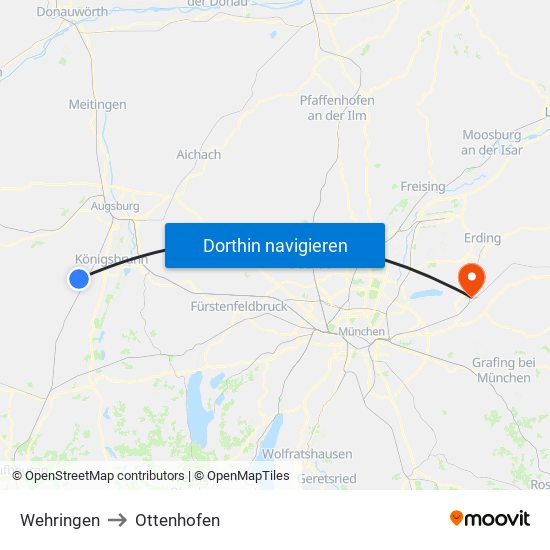 Wehringen to Ottenhofen map