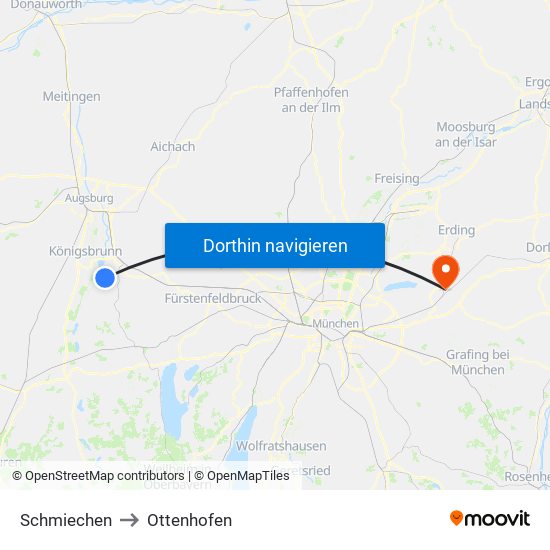 Schmiechen to Ottenhofen map